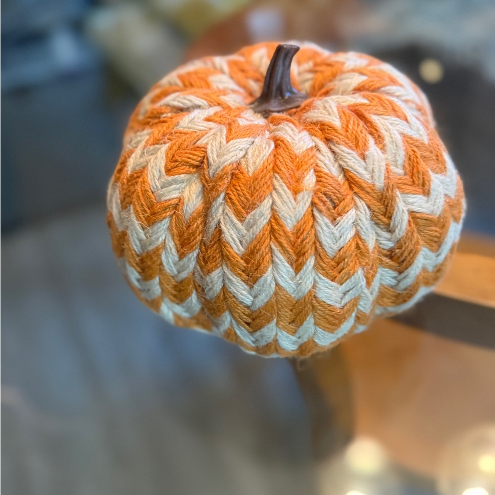 Handcrafted Orange and Cream Yarn Pumpkin